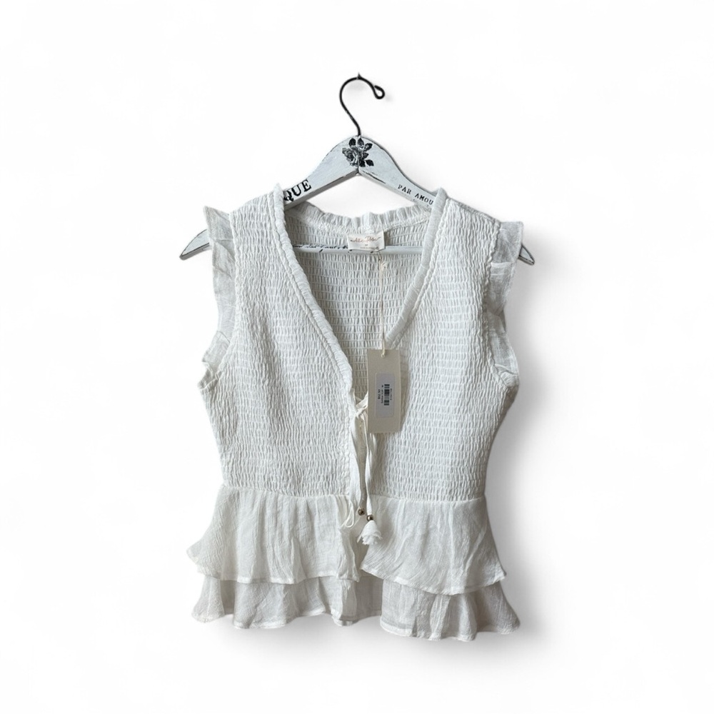 Allie Rose Sarai Smocked Peplum Tie-Front Top Size M NWT